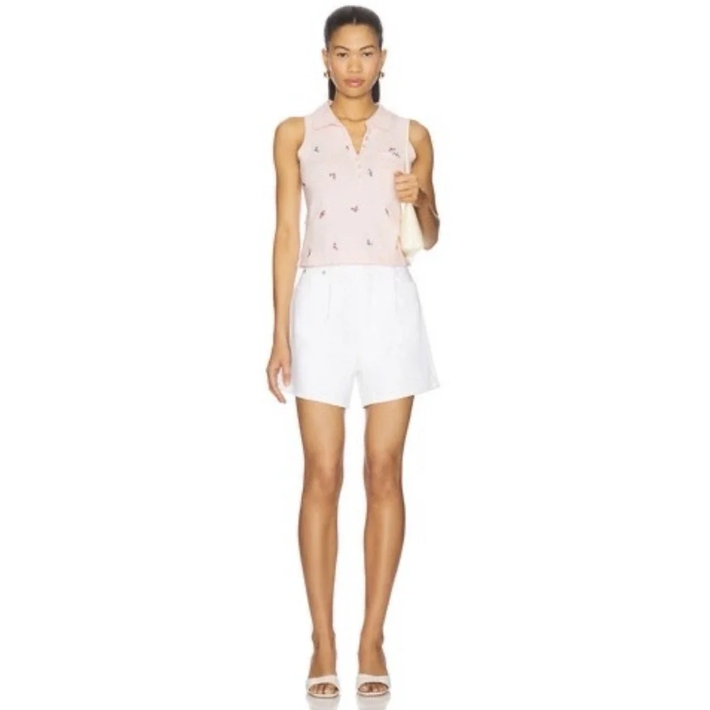 Free People Pink Pepper Knit Polo Sz S Embroidered Floral Preppy $90